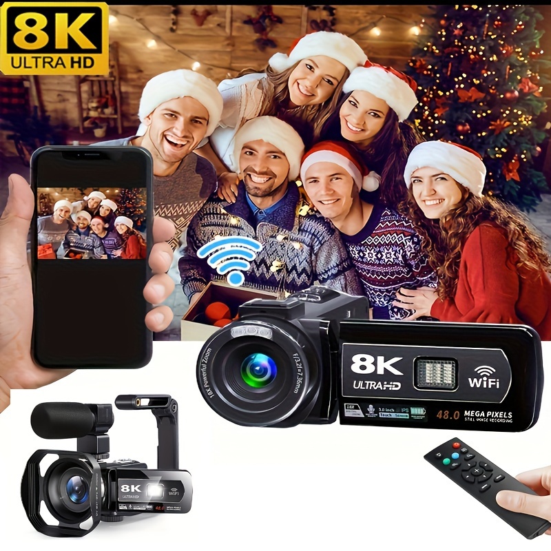  Videocámara de cámara de video 5K, 48MP UHD Wifi IR visión  nocturna Vlogging cámara para , zoom digital 16X pantalla táctil  Vlog cámara con micrófono externo, parasol de lente, estabilizador, 