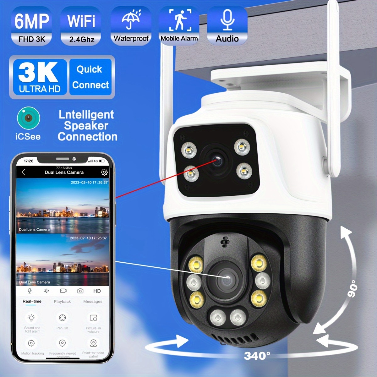 Comprar 1-4 Uds V360 Pro cámaras para exteriores HD PTZ Wifi Video  vigilancia inalámbrica IP Monitor de bebé inteligente para automóbil cámara  de visión nocturna de seguimiento