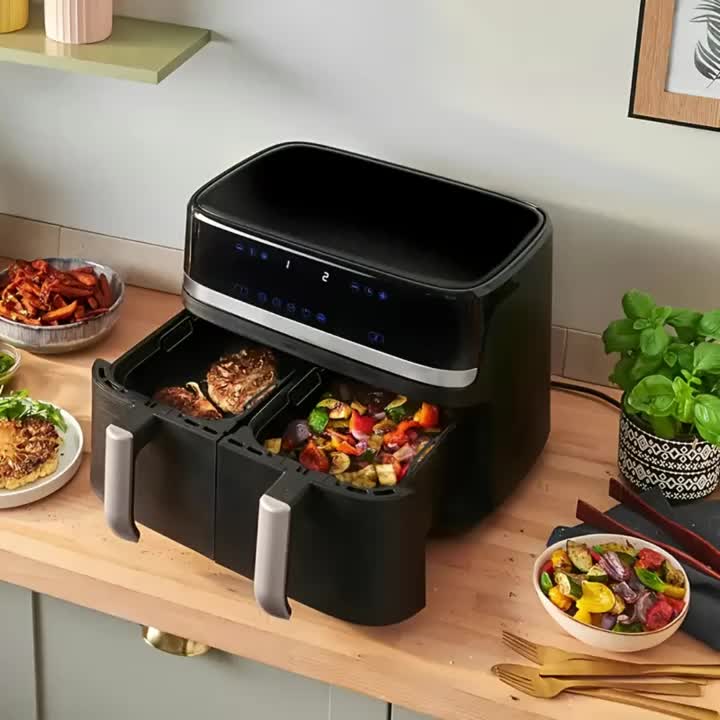 Sartén de Freidora de Aire de Doble Zona Compatible con Hornos y Microondas - Cesta Antiadherente Reutilizable, Fácil de Limpiar, Ajuste para la Mayoría de Freidoras de Aire y Uso Comercial, Compatible con Freidoras de Aire, Hornos, Microondas (Capacidad de 9L) - para cocina - Imagen 12