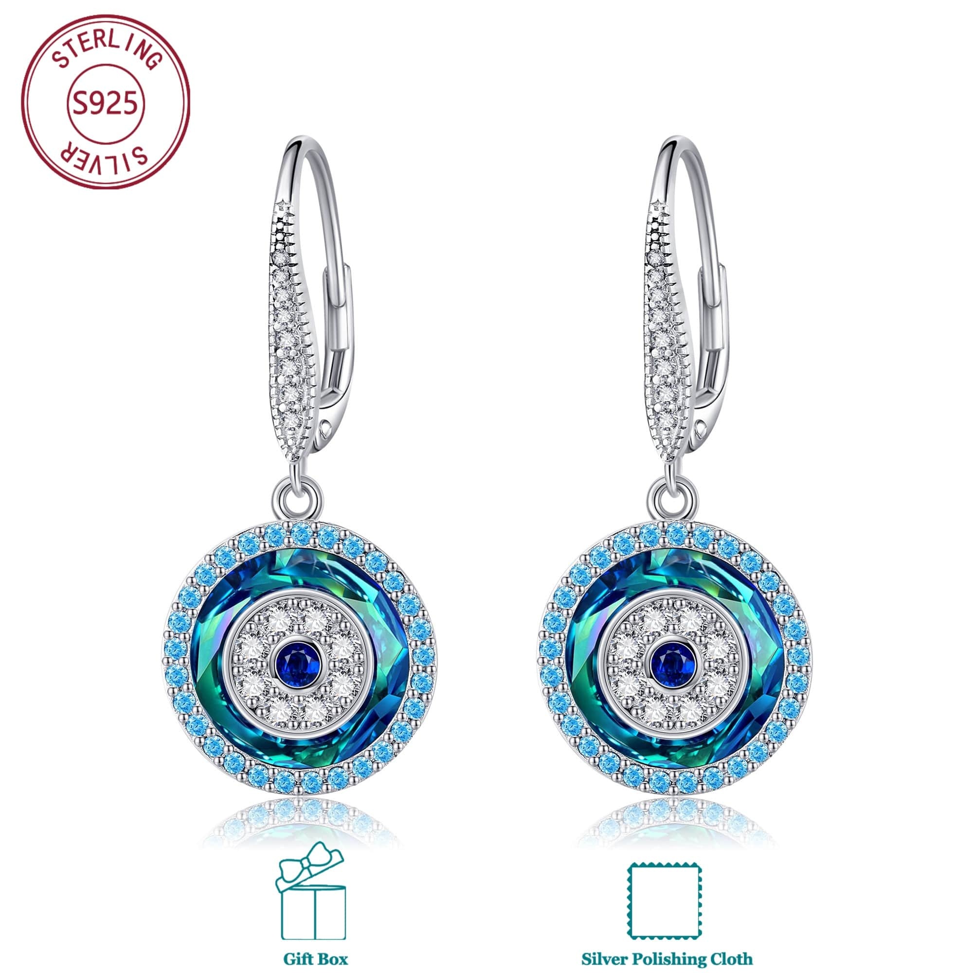 Image of 925 Sterling Silver Evil Eye Earrings Featuring Synthetic Zirconia And Artificial Crystal, Jewelry That , An Ideal Gift To Off Negativity, Safe For The Skin And Hypoallergenic, Use