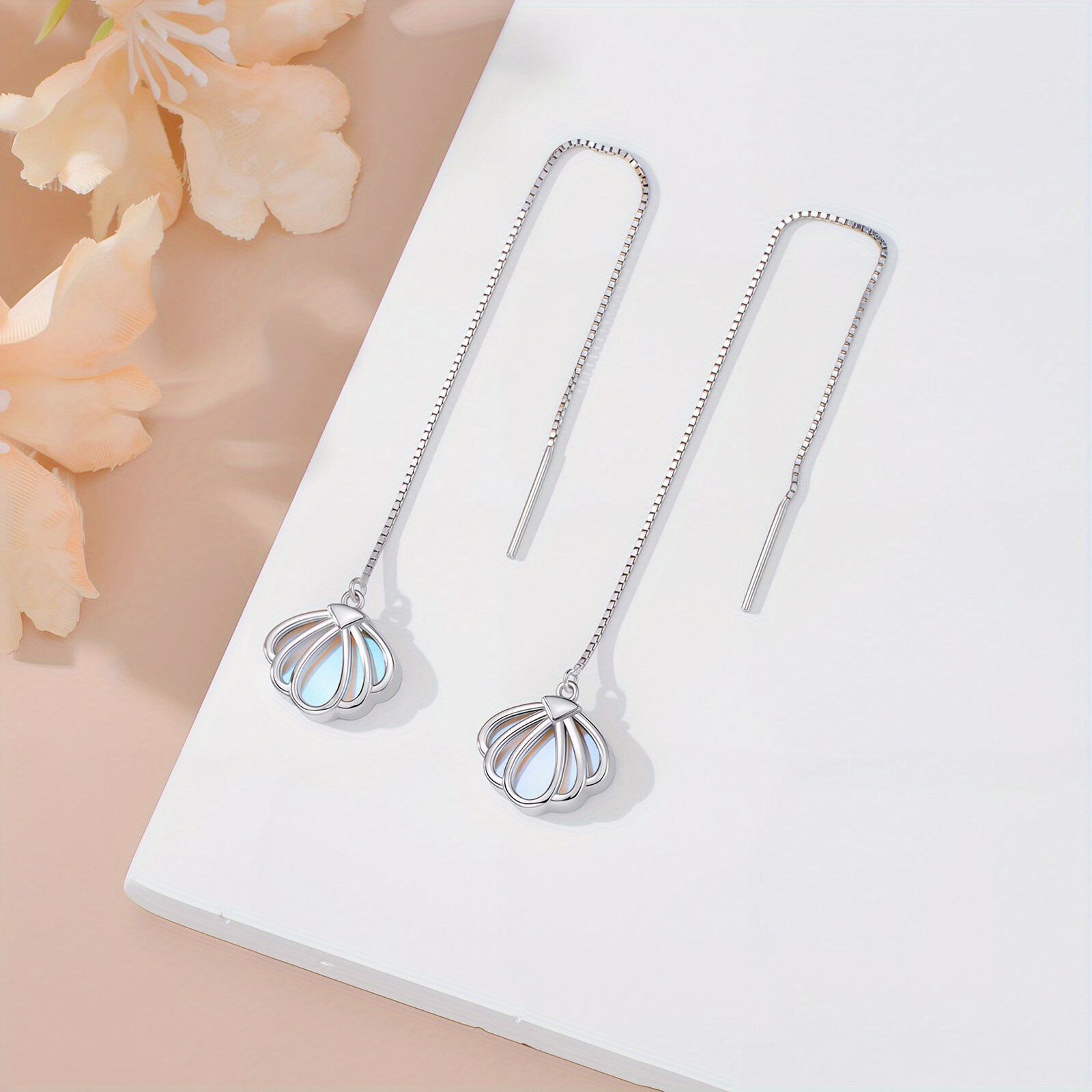 sea shell with   threader earrings 925 sterling silver   with shell long chain earrings for women gifts Product details 1