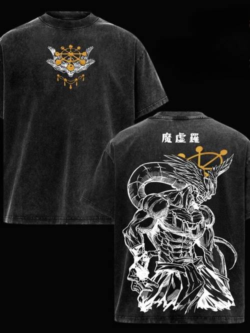 0 5xl plus size mens 100 y2k vintage washed black printed t shirt short sleeve demon dragon symbol year round wear machine washable street style versatile plus size