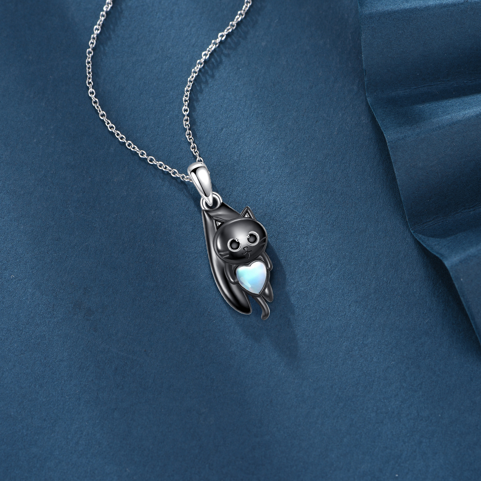 925 Sterling Silver Moonstone Cat Necklace, Vintage Design