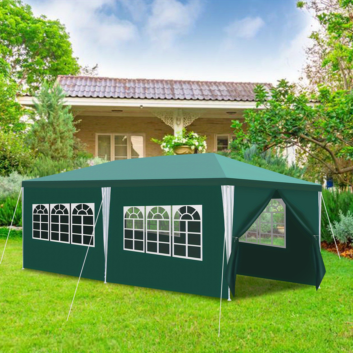 

Gazebo Party Tent 3x6 Meters, With 6 Side Panels, Garden Tent, Uv Protection, Tent, Waterproof, Suitable For Garden And Camping, Garden Gazebo With Windows, Including Nails, Green