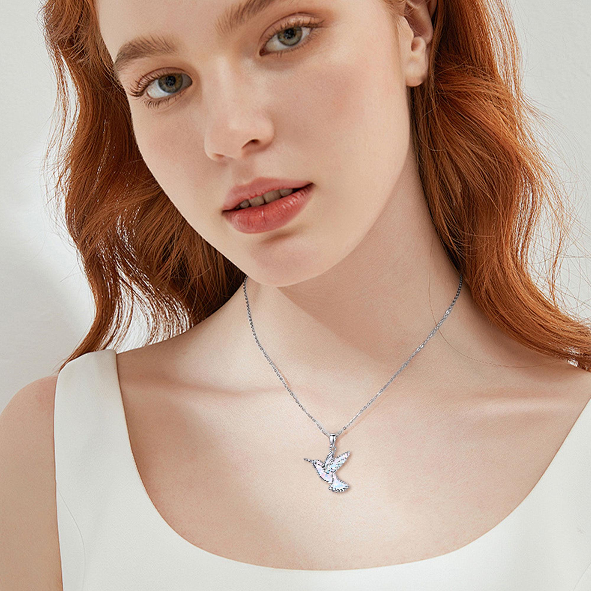 Women's 925 Sterling Silver Opal Hummingbird Necklace