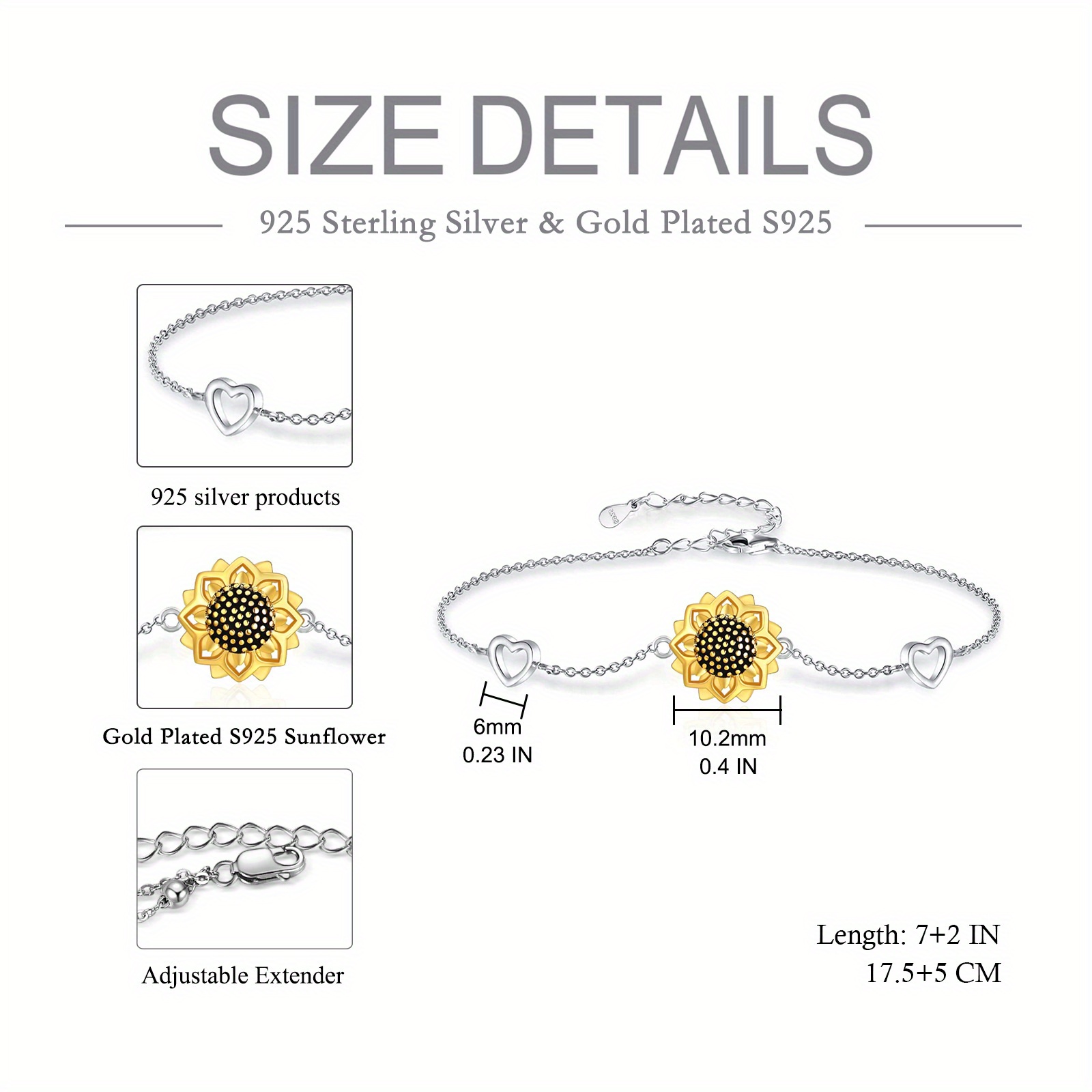 Sunflower Bracelet, 925 Sterling Silver