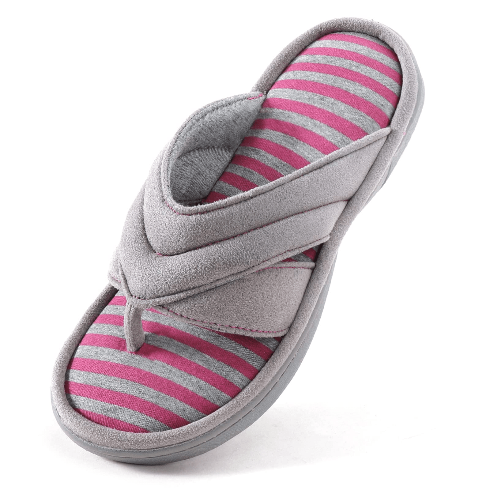 

Women's Stripe Flat Flip Flops, Open Toe Slippers With Memory Foam, Fabric Non-slip Slides Shoes
