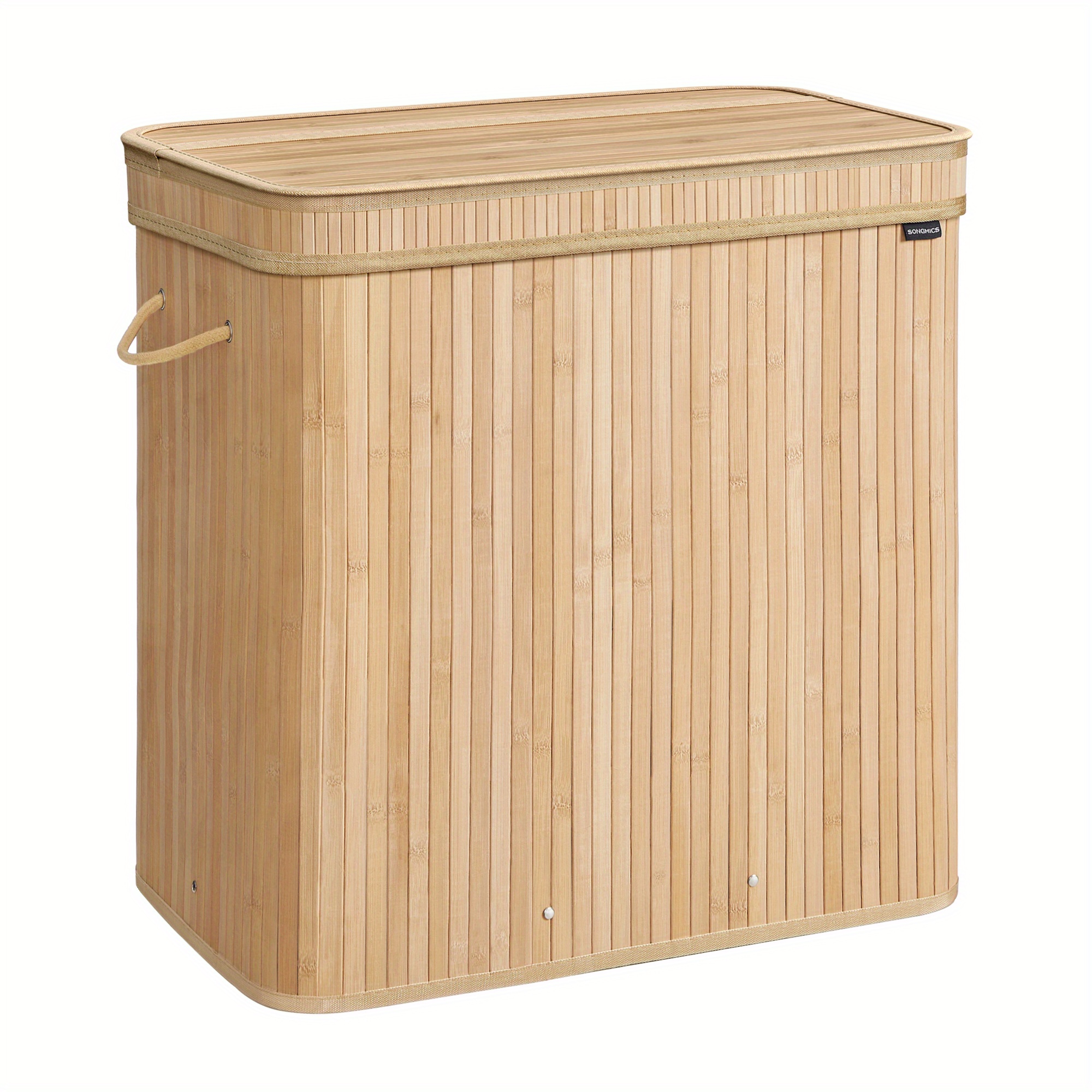 TEMU Songmics Laundry Hamper With Lid, Bamboo Laundry Basket, Removable Machine Washable Hamper Basket, With Handles, 150 L, For Laundry Room,