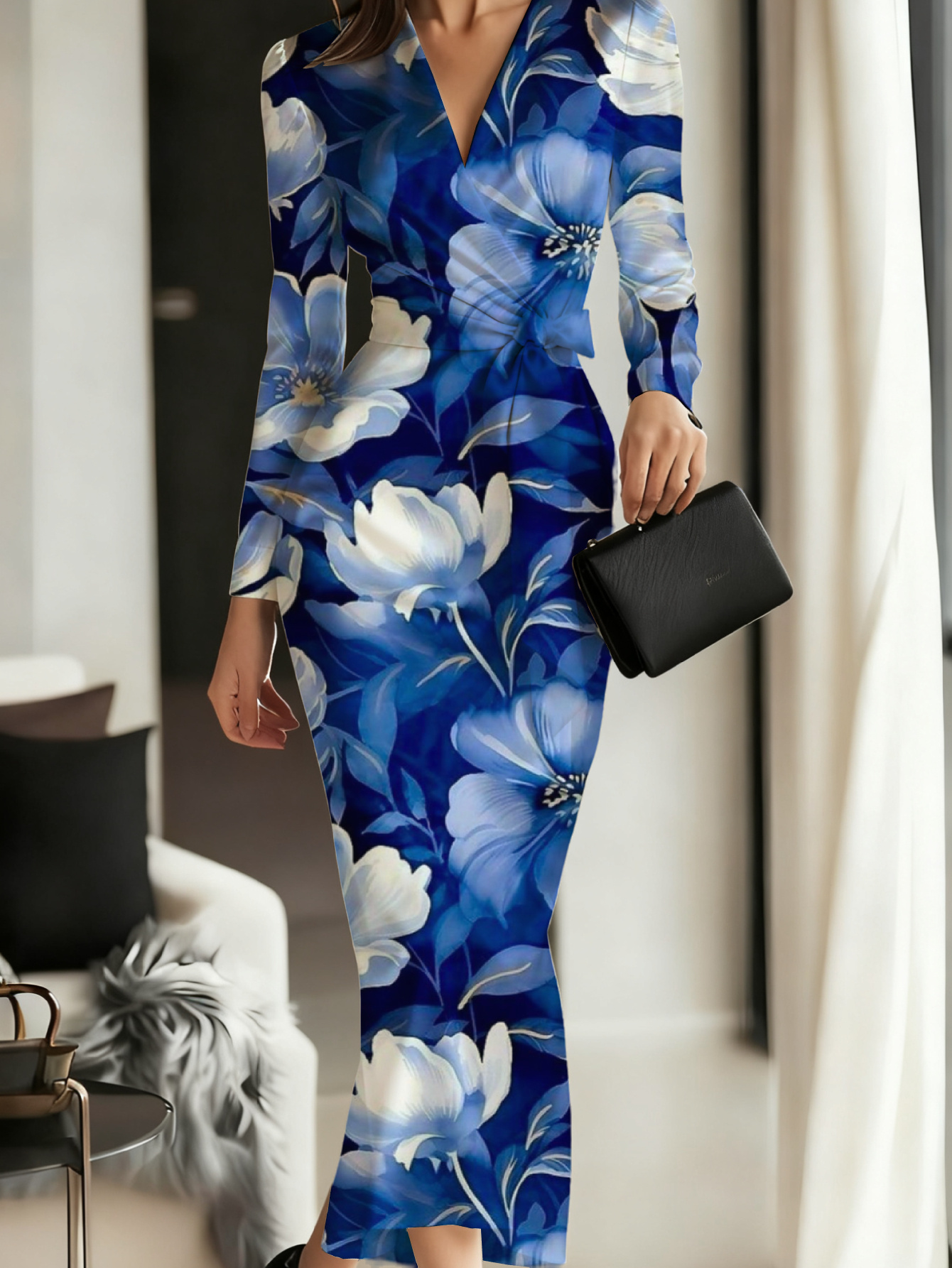 satin dress long sleeve maxi sold on Temu United States