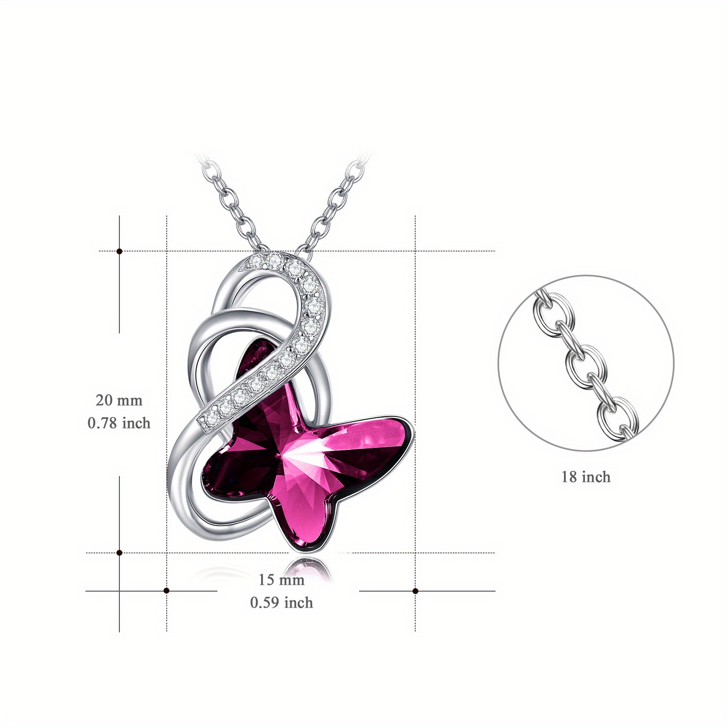 925 Sterling Silver Infinity Butterfly Pendant Necklace