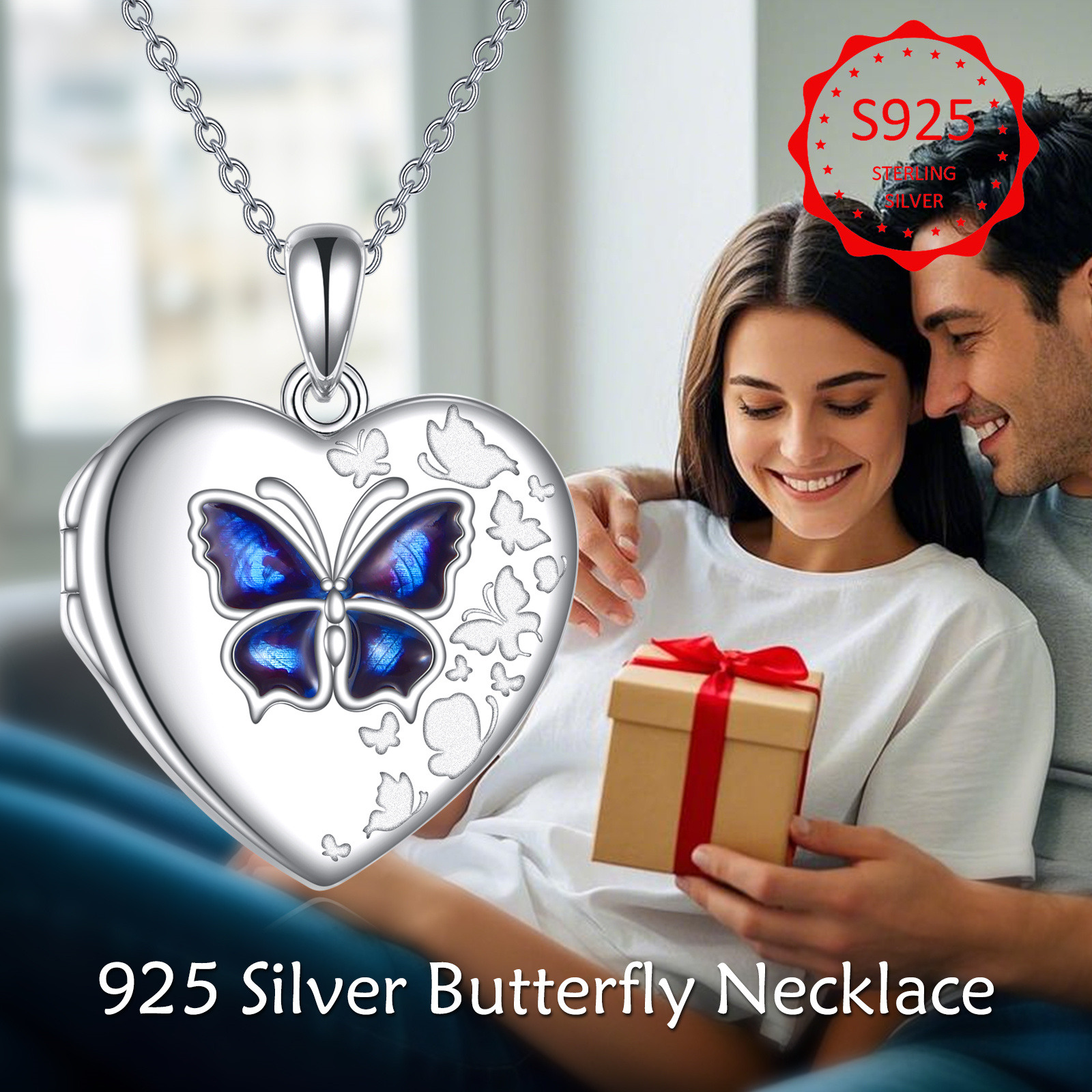 Women's 925 Sterling Silver Butterfly Locket Necklace