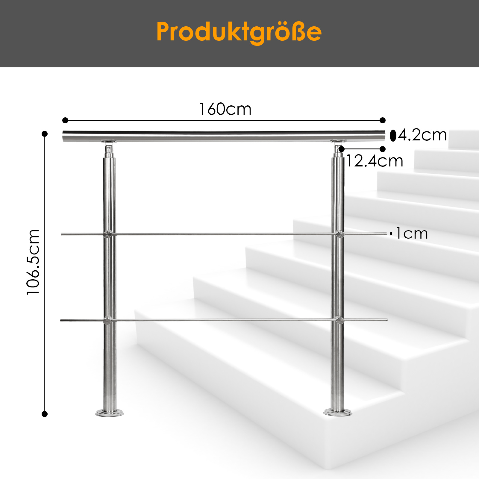 Stainless Steel Handrail For Balcony Railings And Stairs ( Crossbars), For Stairs, , Patios, Gardens, Balustrades, Horizontal Bars, Stair Railings, Handrails, Brackets, 80-180 Cm