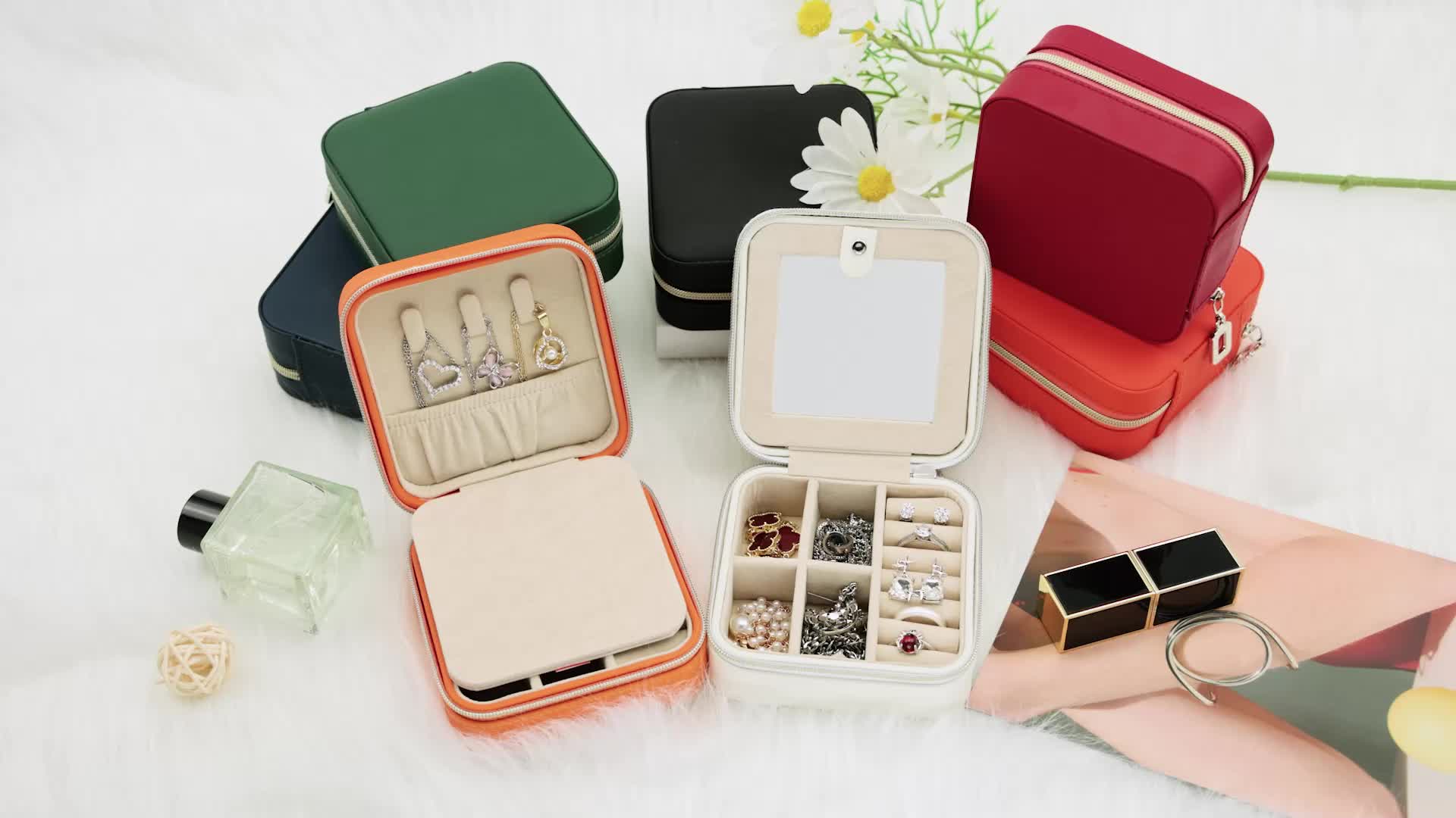 Pu Jewelry Box 7 Colors Cosmetic Mirrortravel Portable - Temu