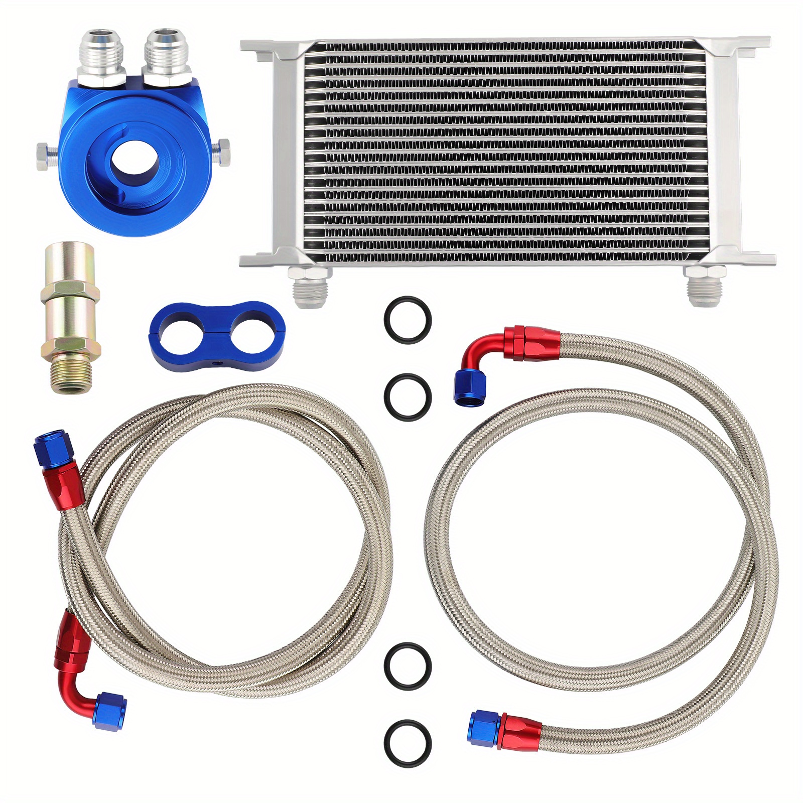 Image of Universal An10 19 Row Oil Cooler With Thermostat Sandwich Plate Kit And 2 Oil Lines