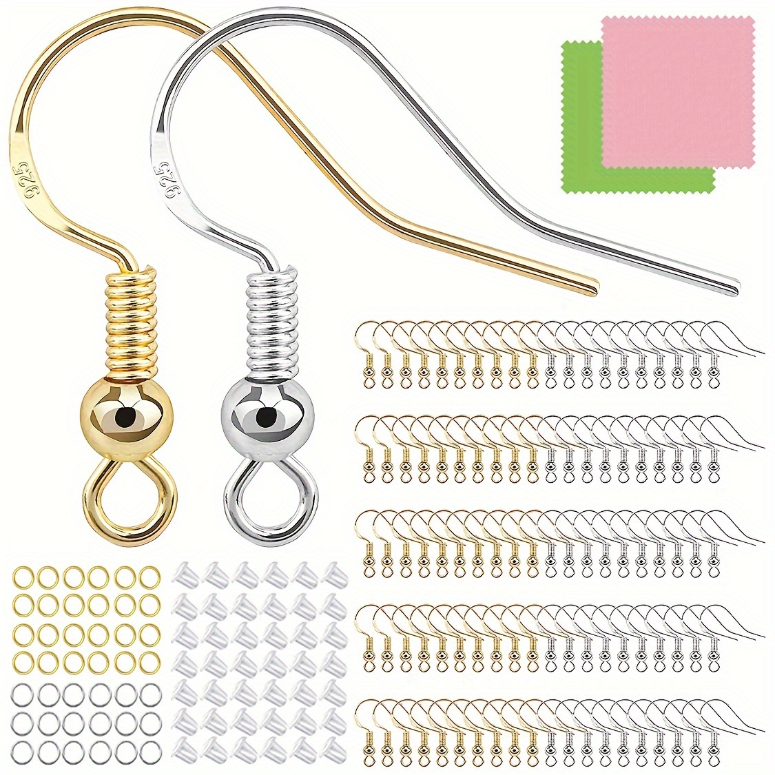Hypoallergenic Fish Hooks Earrings - 120 PCS/60 Pairs White Gold Plated Ear  Wires Fish Hooks for Jewelry Making, Jewelry Findings Parts with 120 PCS  Rubber Earring Backs Stopper for DIY Earrings 
