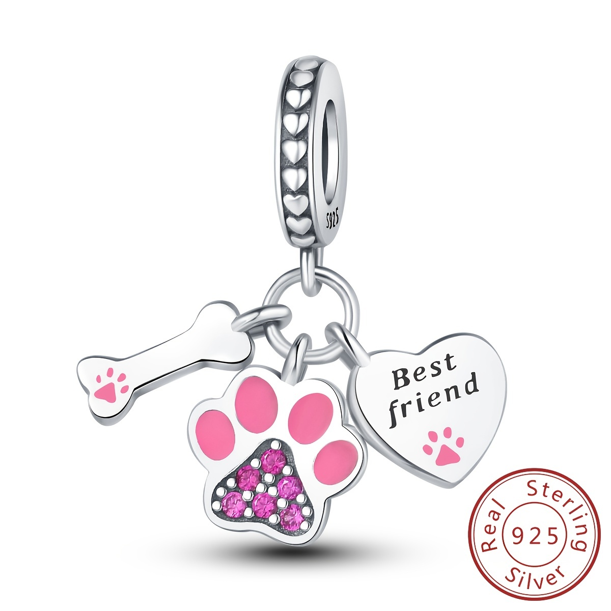 1pc Color 925 Silver Plated Pendant Heart Shaped Paw Print Magnetic Charm Fits Bracelet Necklace Love Pet Beads for Jewelry Making,Temu