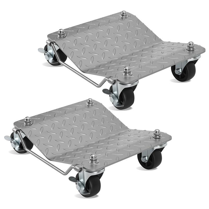 Heavy-duty Tire Moving Dolly Designed For Advanced Use, Featuring A 500kg Capacity Per Platform, Casters With Locks, And A Non-slip Steel Surface. Ideal For Safe And Easy Vehicle Maneuvering