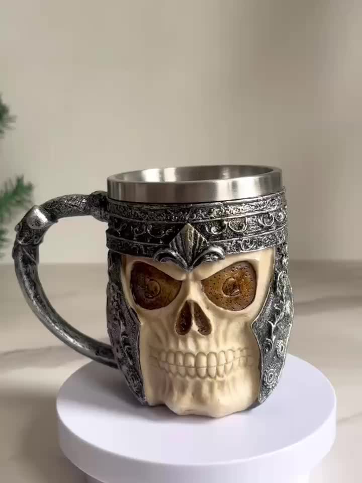 CHICVITA Viking Stainless Steel Skull Coffee Mug Viking Skull Beer Mugs  Gift for Men Father's Day Gifts