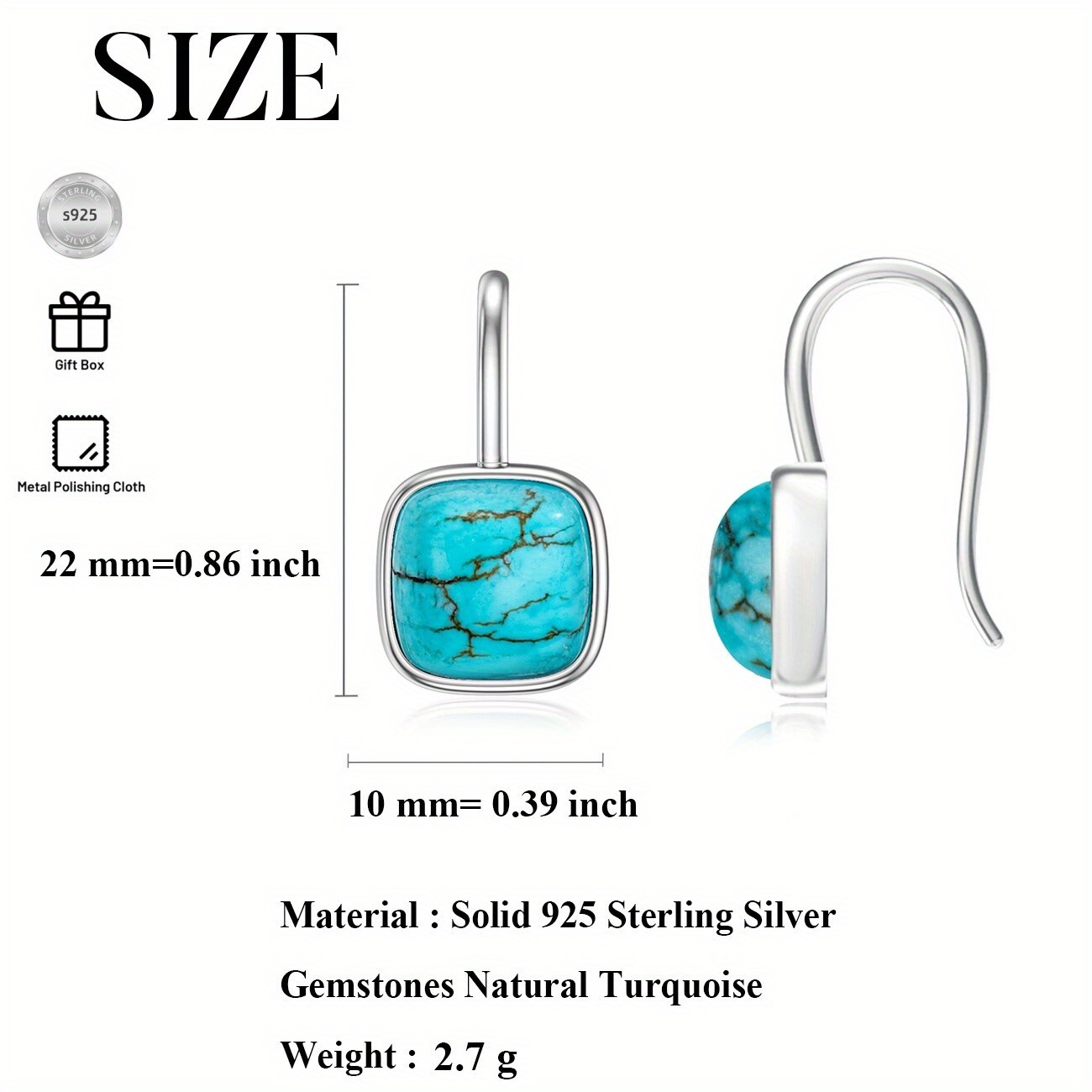 Orecchini pendenti con turchese in argento sterling fatti a mano dei nativi americani Navajo - Italia