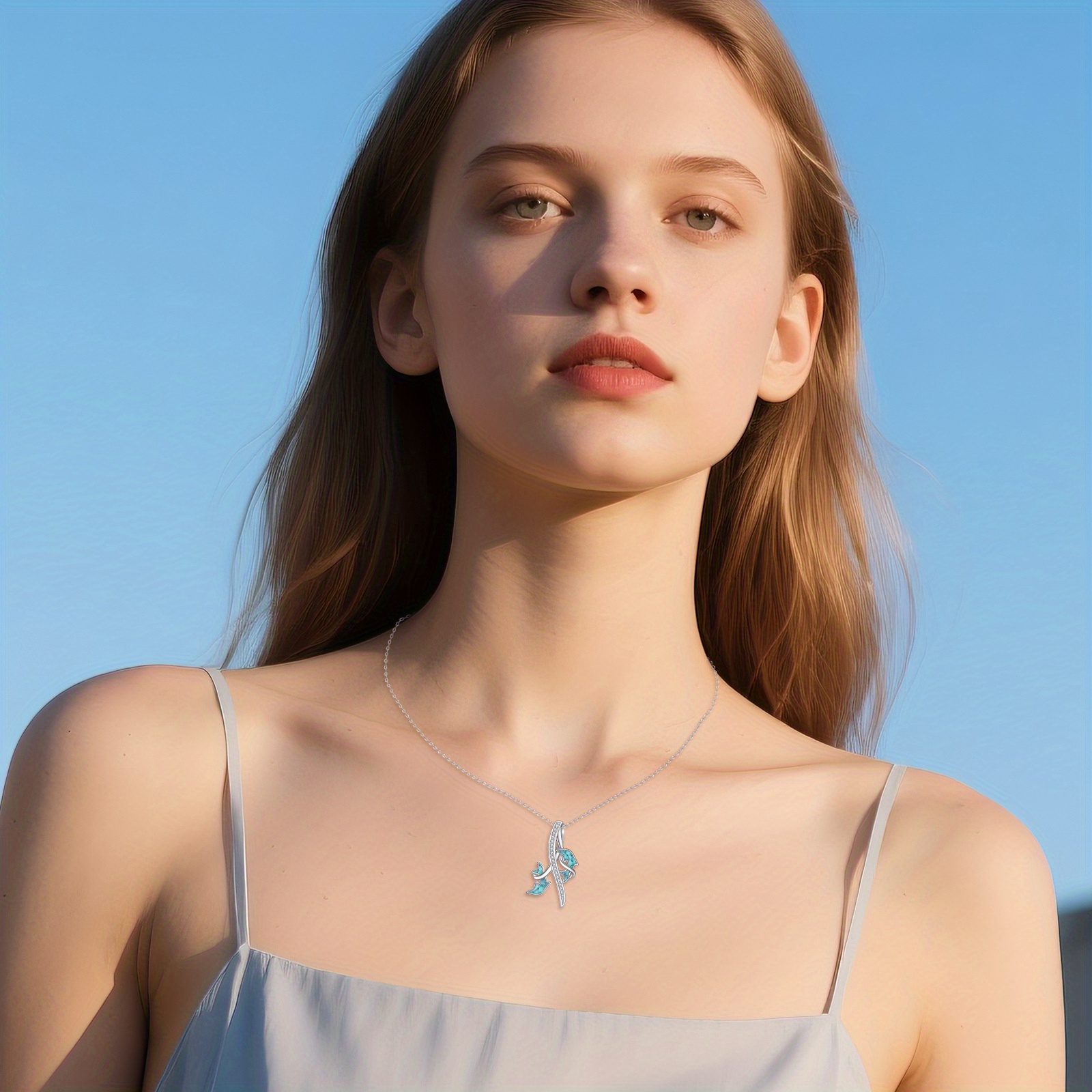925 Sterling Silver Dolphin Necklace with Zirconia