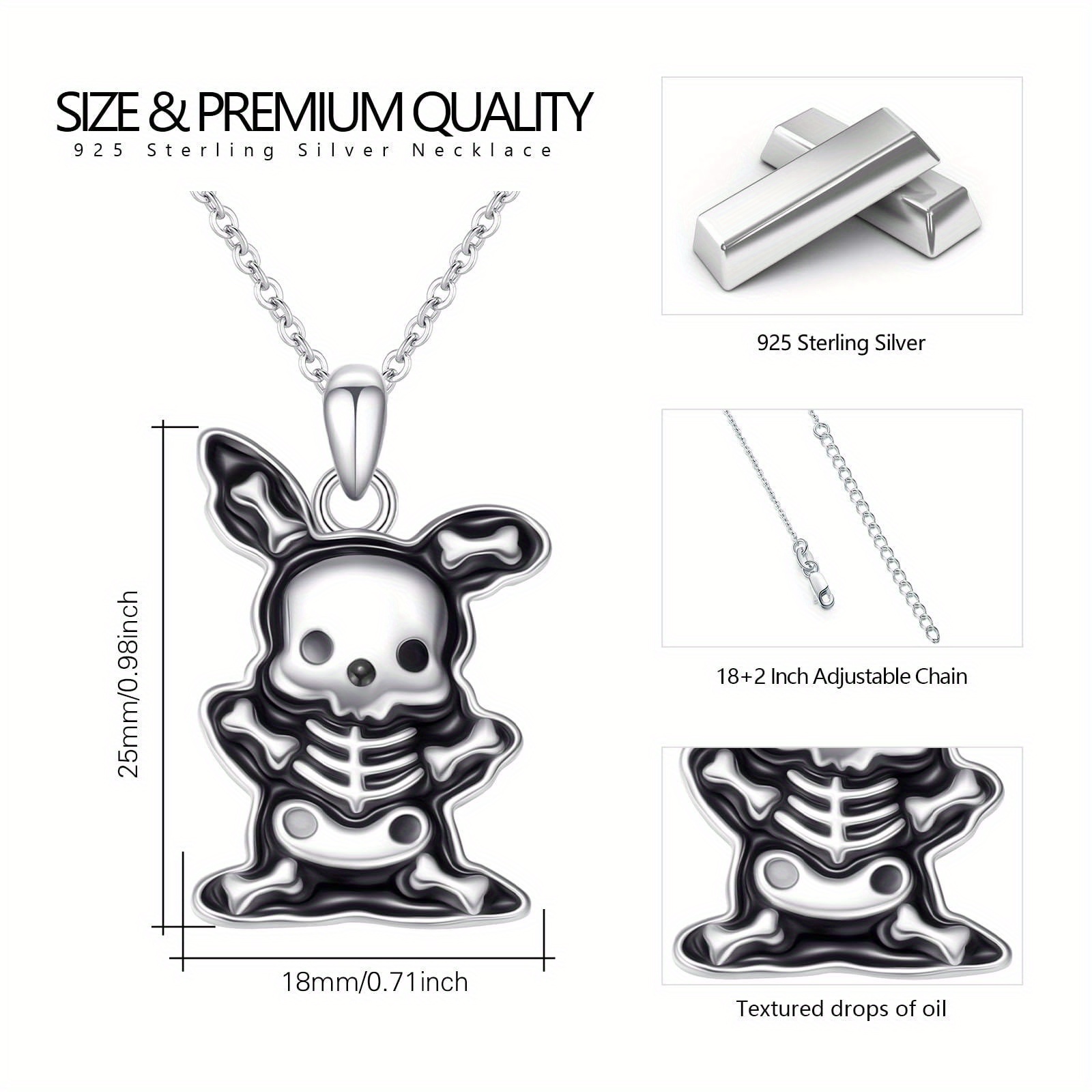 Women's 925 Sterling Silver Black Rabbit Pendant Necklace, Gothic