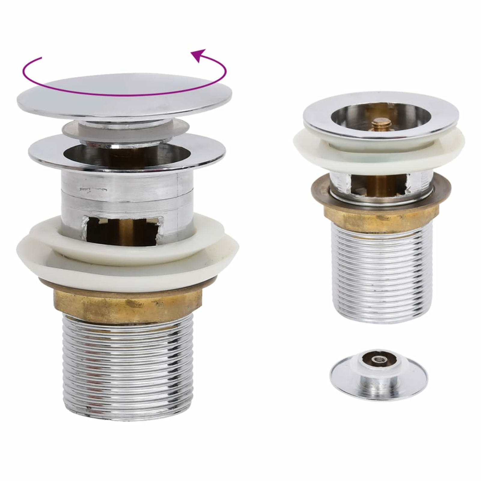 Push Drain, Push Sink Drain Plug Pop-up Stopper, For Kitchen Bathroom Washbasin Bath, With Overflow Function Chrome 6.4x6.4x9.1cm
