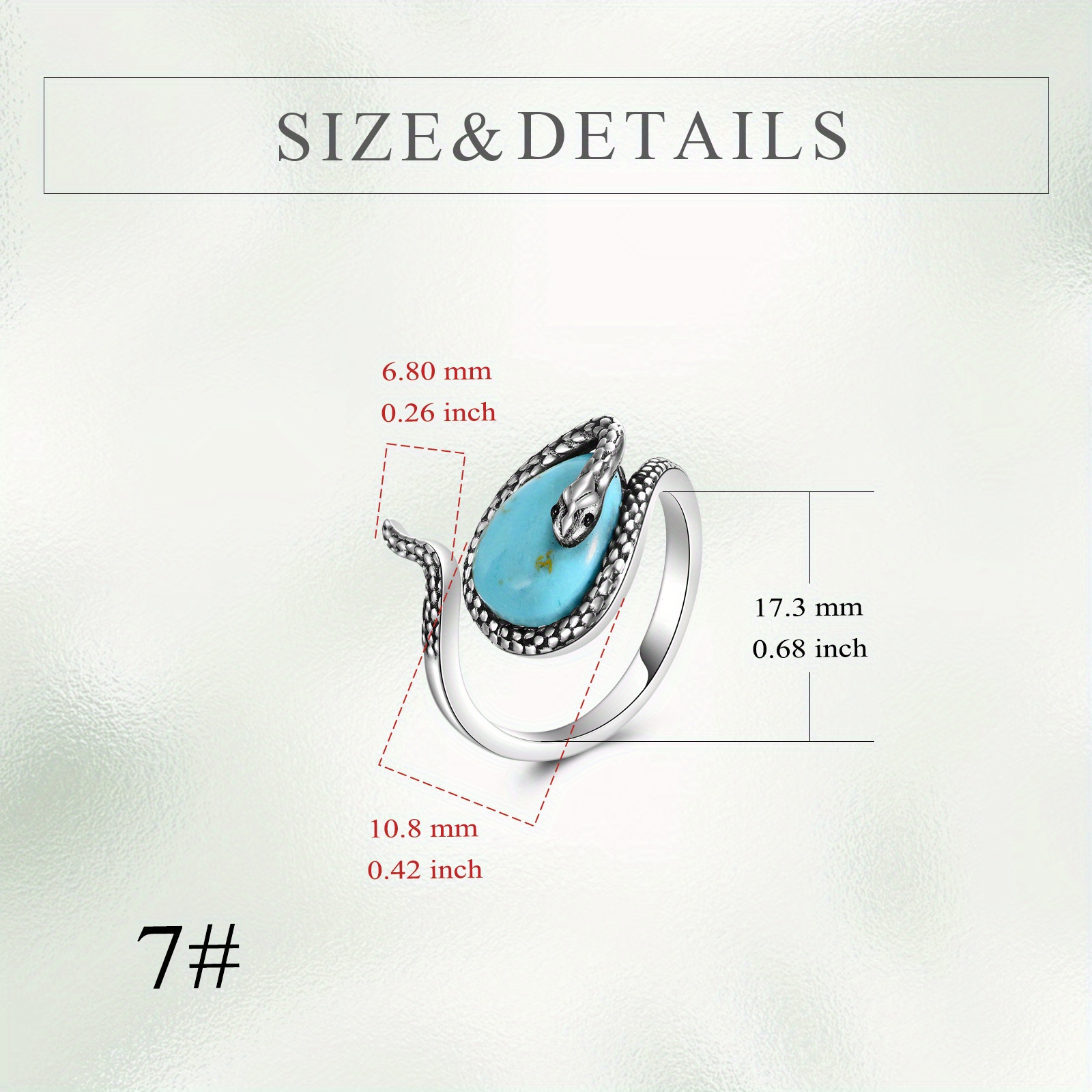 Snake Ring 925 Sterling Silver Artificial Turquoise Adjustable Ring