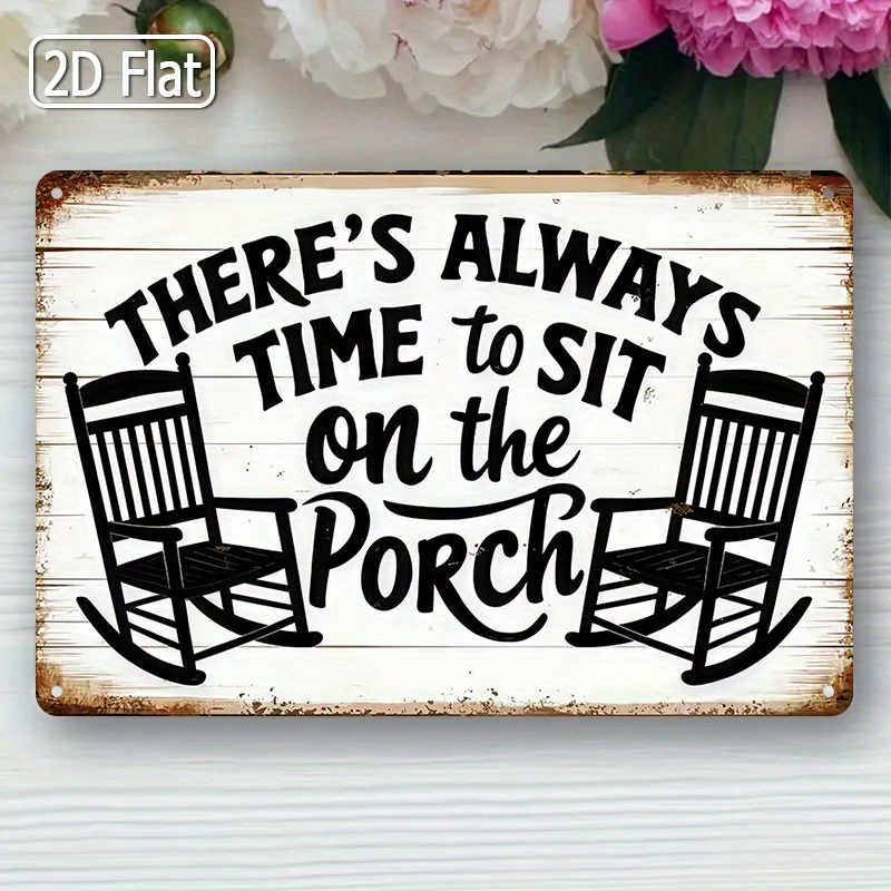 TEMU 2d Flat - 1pc Ideal For Decorating Your For Home Or Garden, This Rustic Vintage Metal Sign Features Rocking Chairs And Us That 's On . Perfect