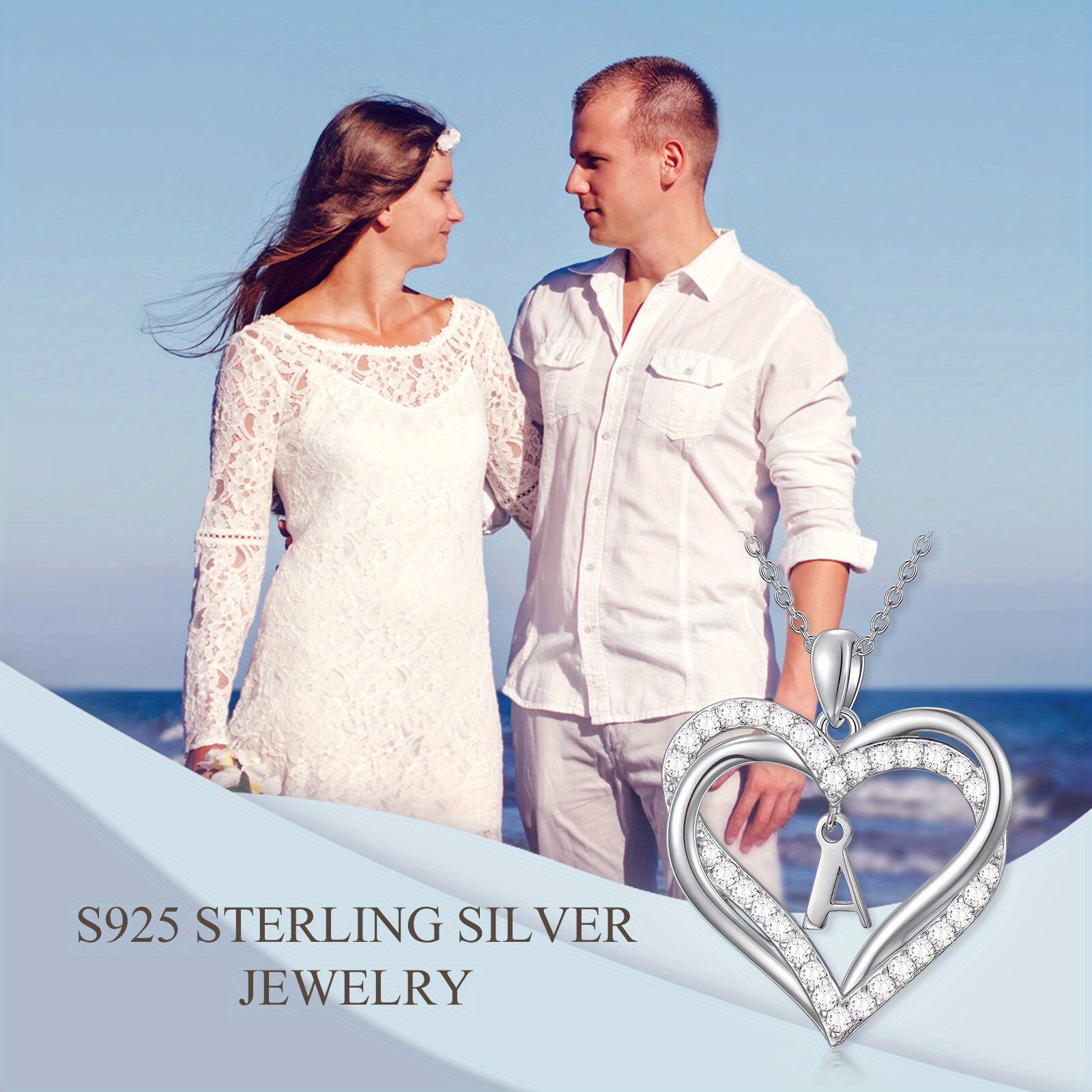 925 Silver Double Heart Initial Necklace Women