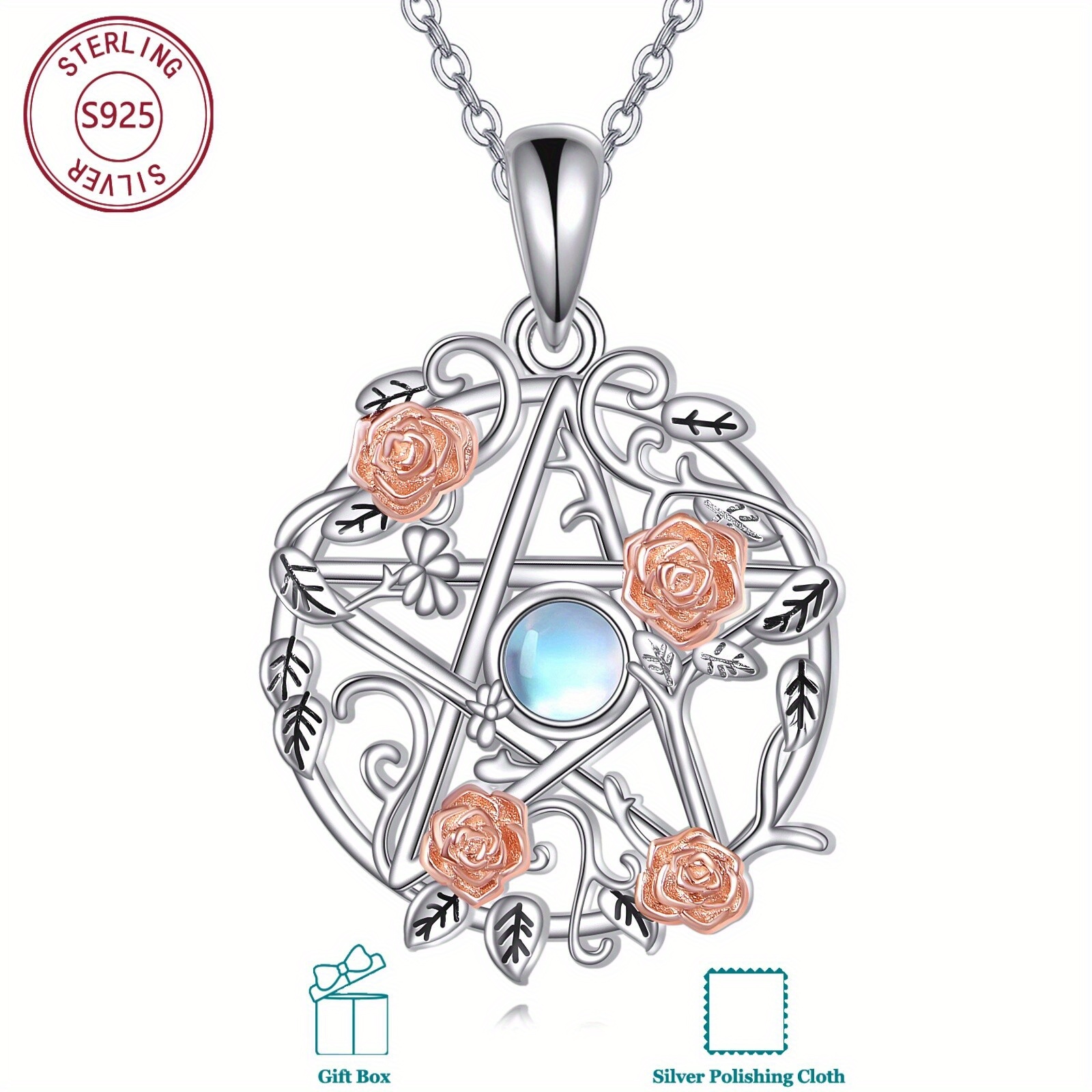 Image of 925 Sterling Silvery Rose Pendant Necklace With Synthetic , Wicca Jewelry For Women, Daily Wear & Halloween Accessory, Light Beige-friendly & Anti-allergic, Suitable For Women' Wearing