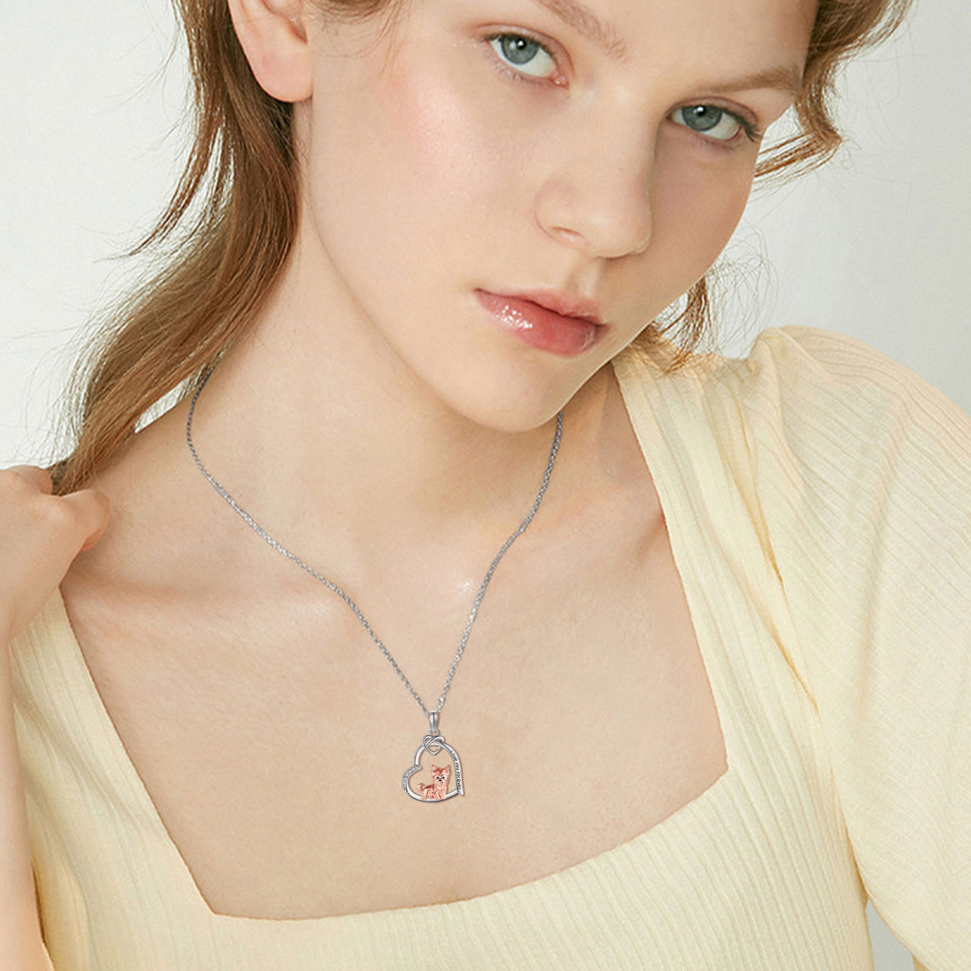 925 Sterling Silver Yorkshire Terrier Necklace with Zirconia