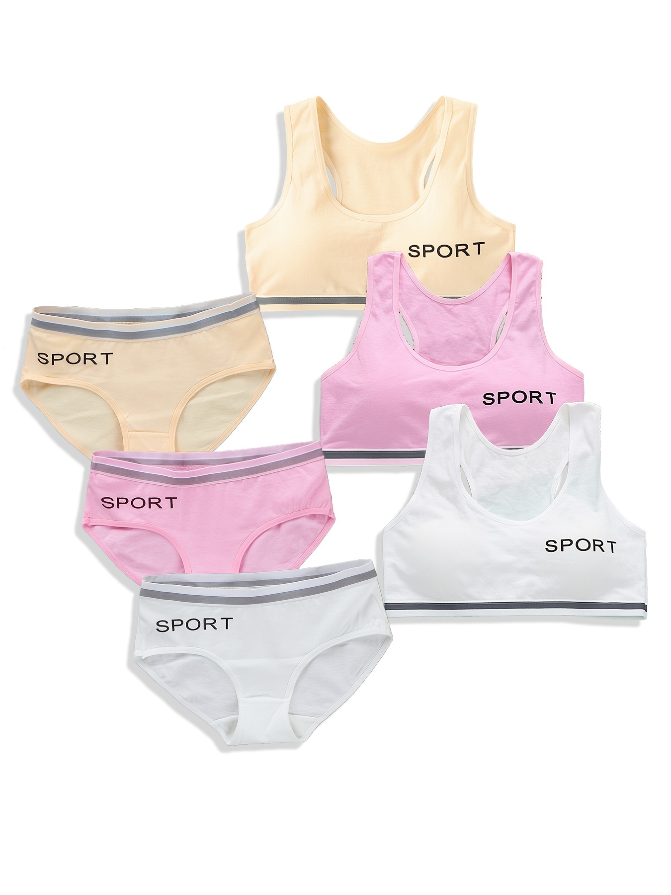Sports Bras Underwear for Girls Cotton Crop Tops Vest Running 5 Pack Age  8-14
