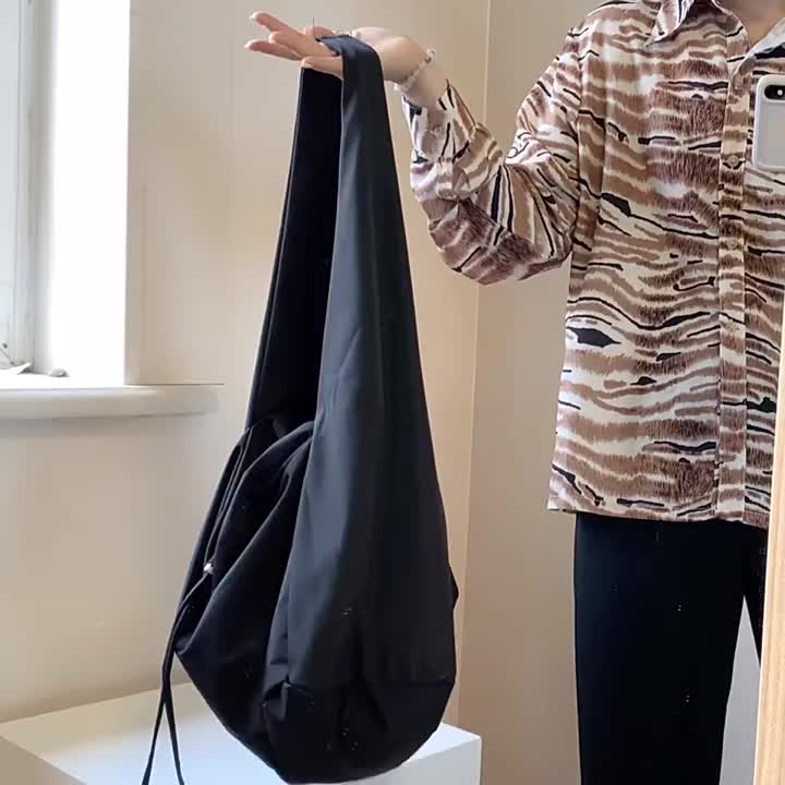 Black Casual Nylon Crossbody Bag, All-match Large Capacity