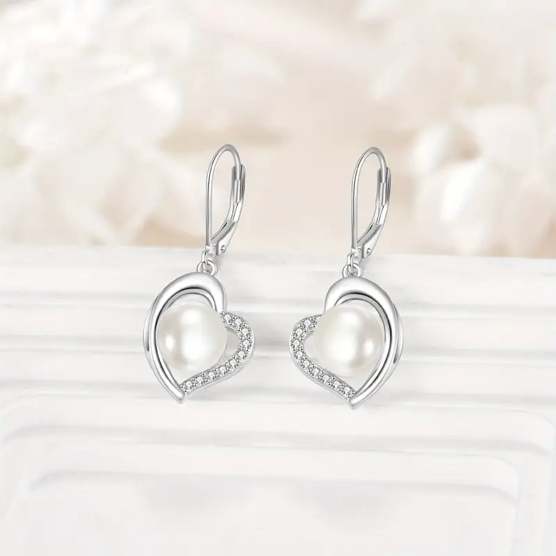 pearl dangle earrings for women 925 sterling silver   pearl drop earrings white   pearl earrings dangling wedding jewelry birthday for women her Product details 2