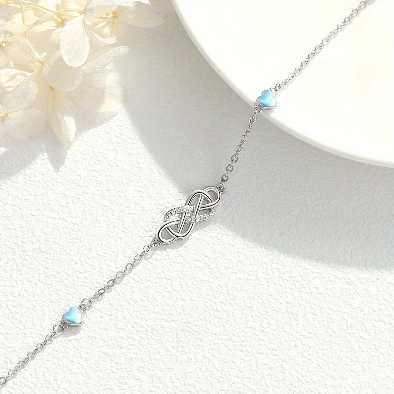 925 Silver Moonstone Infinity Bracelet Adjustable Jewelry Gift