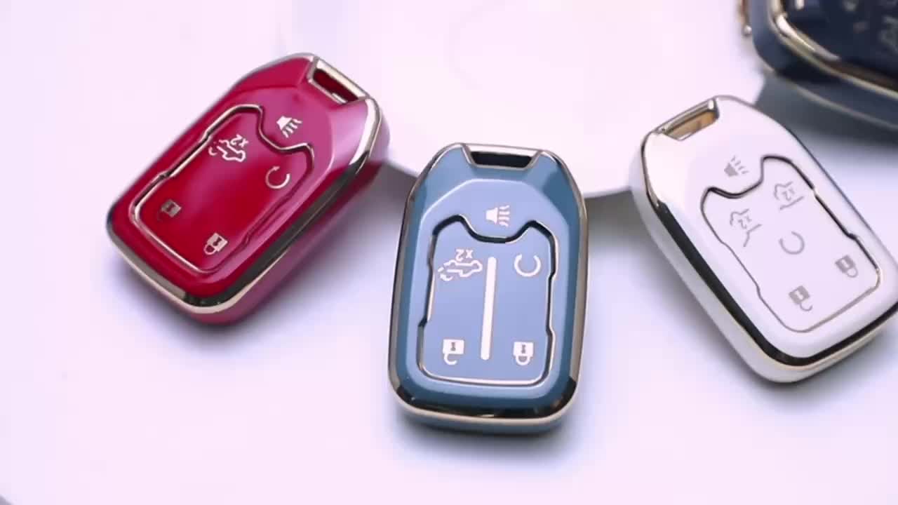 RUABIBAN for GMC Key Fob Cover with Keychain, TPU Key Case Fit for 2019  2020 2021 2022 Chevy Silverado GMC Sierra 1500 2500HD 3500HD Terrain Acadia