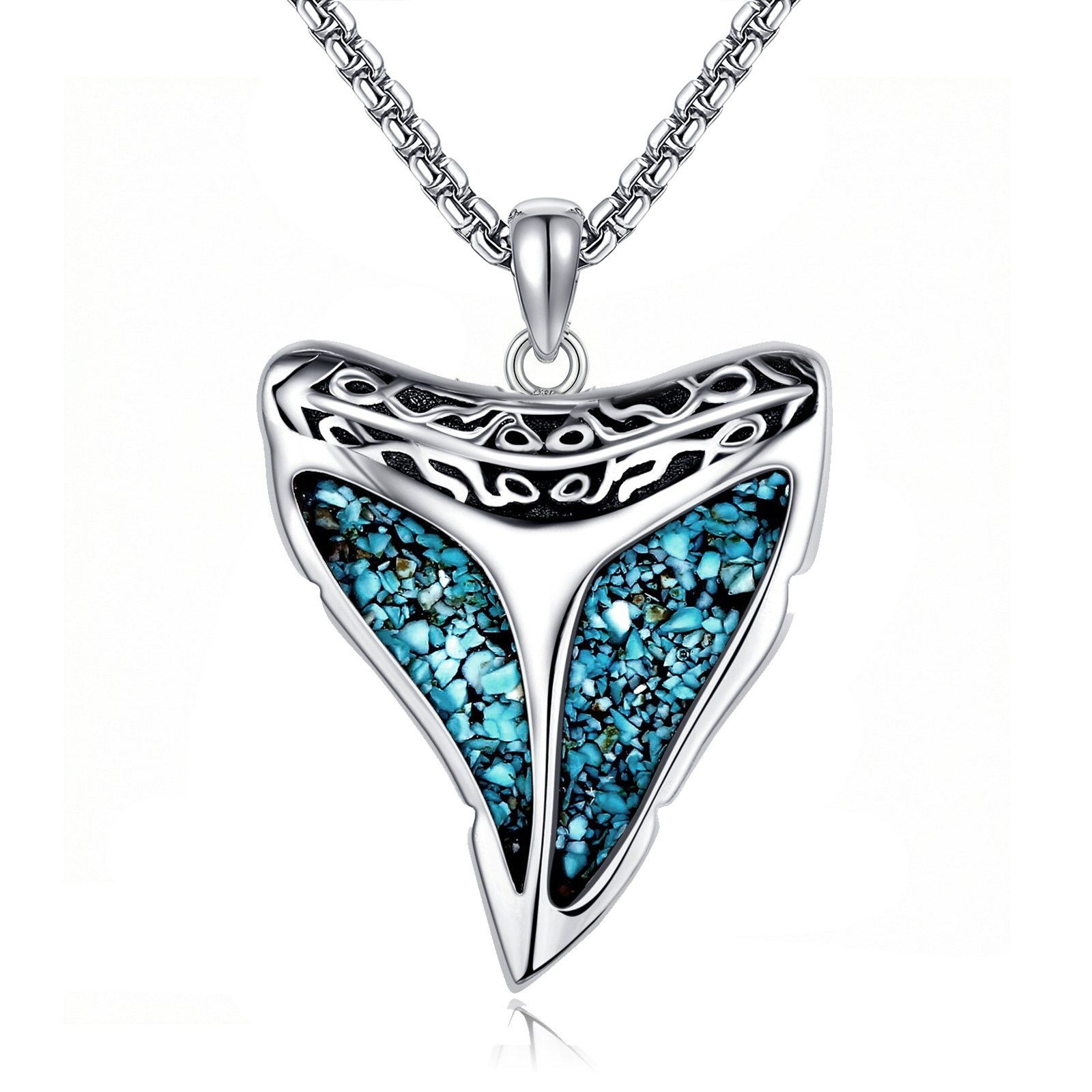 925 Sterling Silversynthetic Turquoise Crocodile Tooth Necklacefor Casual Attire By Men And Women; Birthday Gifts; Christmas Gifts; Meaningful Gifts; Gifts For