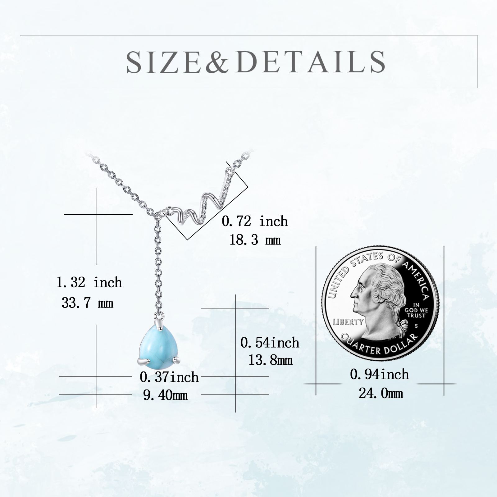 Sterling Silver Larimar Wave Necklace Y Shape Beach Jewelry