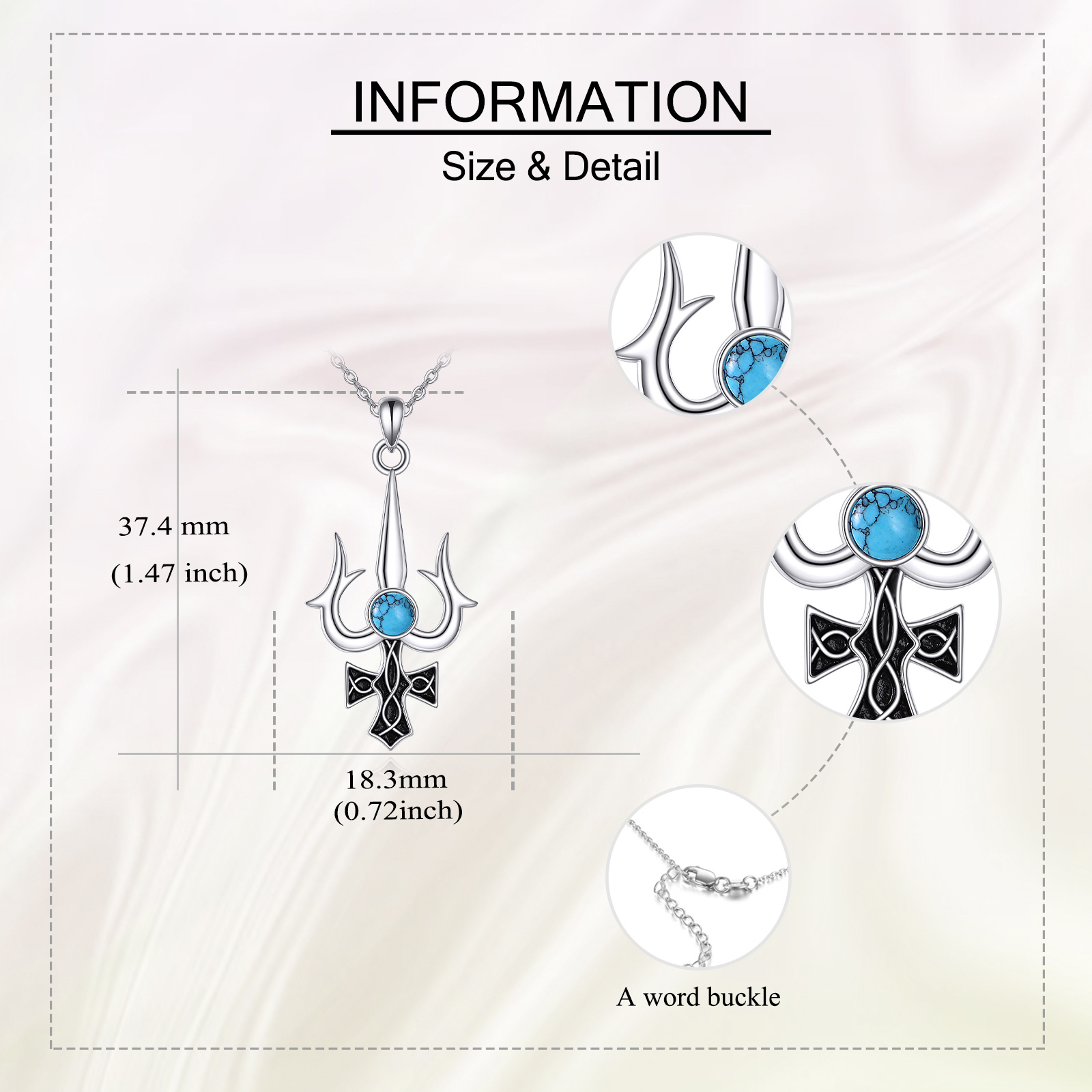 925 Silver Trident Pendant with Turquoise, Bohemian Style