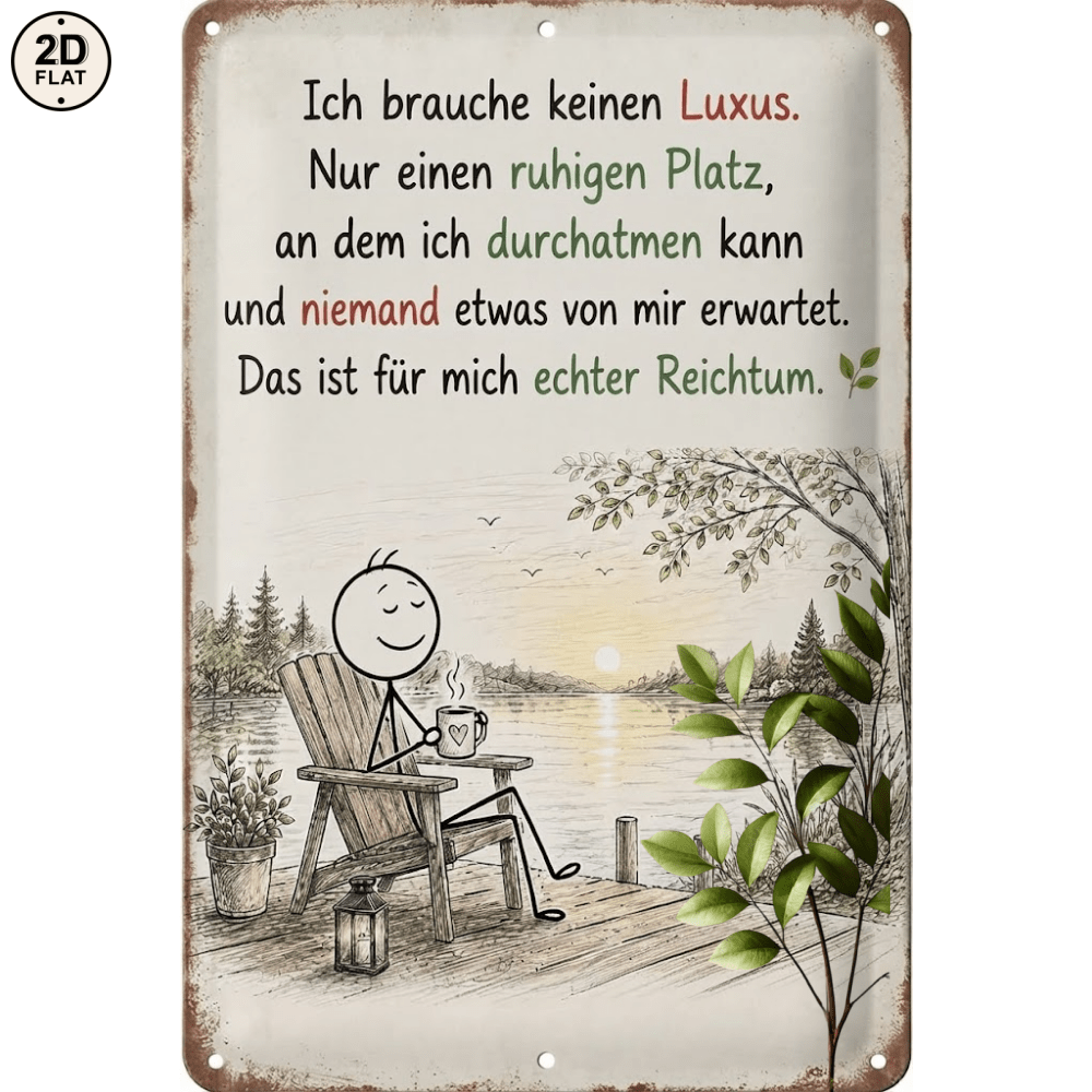 Image of 2d Flat, [2d Flat] 1pc Metal Sign. Relaxing By Lake "'t Need Luxury, Just To Breathe" Perfect For Home, Office, Bar, Outdoor Decor 20x30cm 2d Flat, 2d Flat