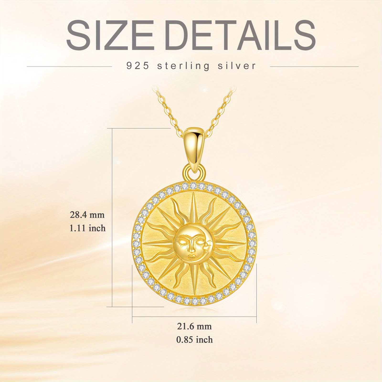 Women's 925 Sterling Silver Sun-Shaped Pendant Necklace Set with Synthetic Zirconia