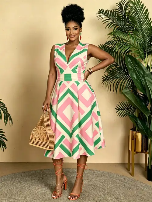 pink and green casual dress DailyTrove Women's Pink-Green Striped Maxi Dress, Long Sleeve, Casual Daily & Weekend Wear, Stretchy Knit Fabric