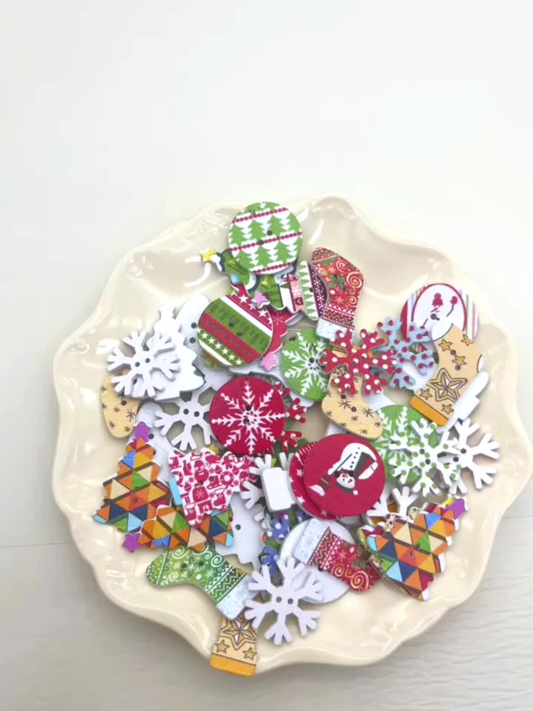 Mixed Color Style Christmas Button Crafts Wooden Christmas - Temu