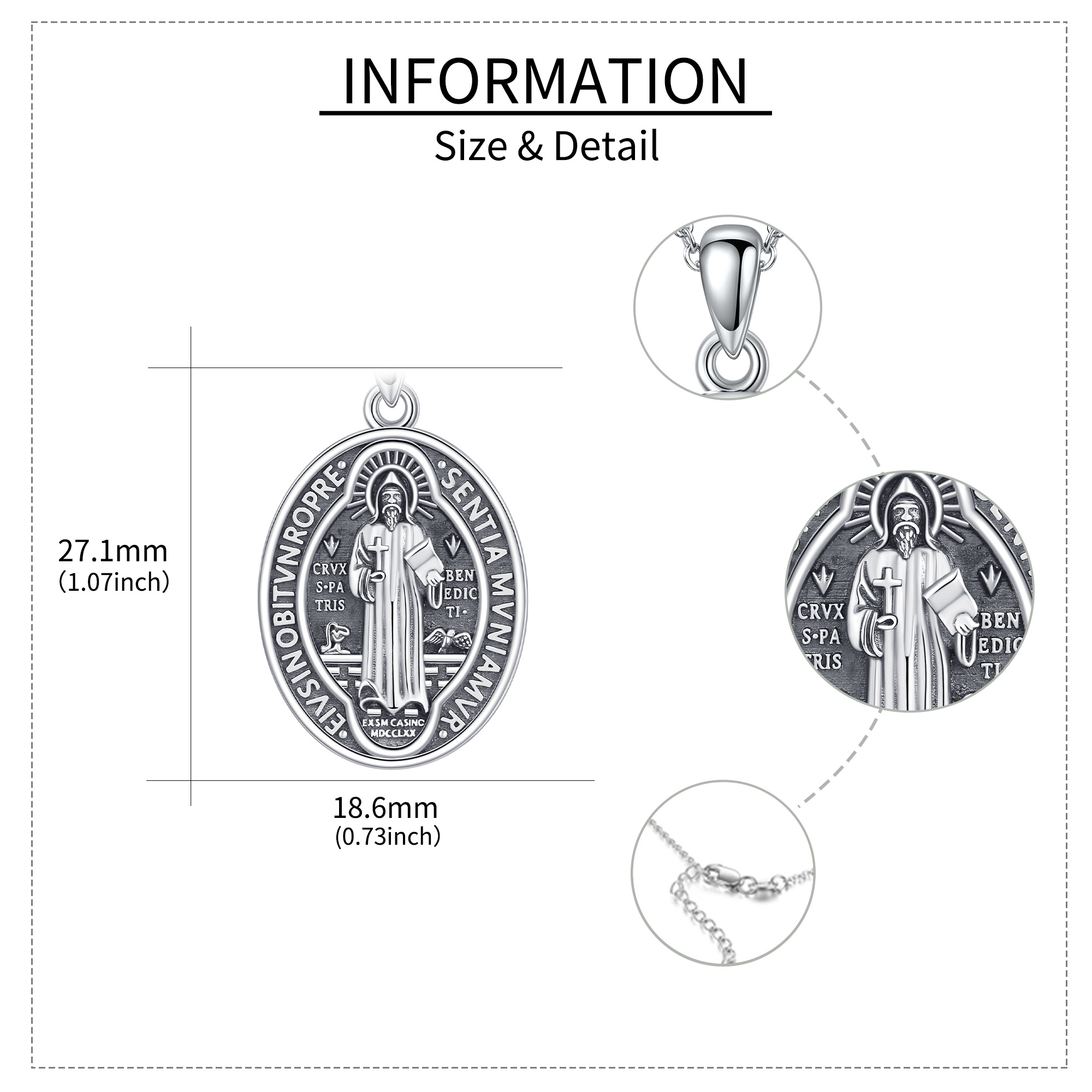 925 Sterling Silver St Benedict Medal Pendant Necklace