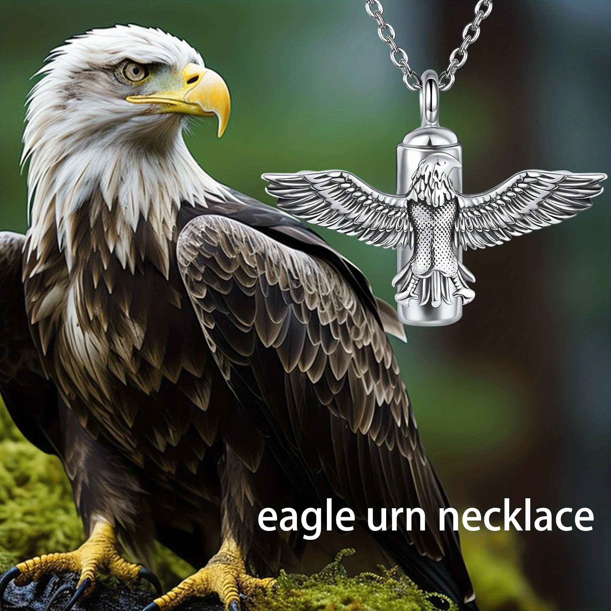 925 Sterling Silver Eagle Urn Pendant Necklace, Sentimental Gift