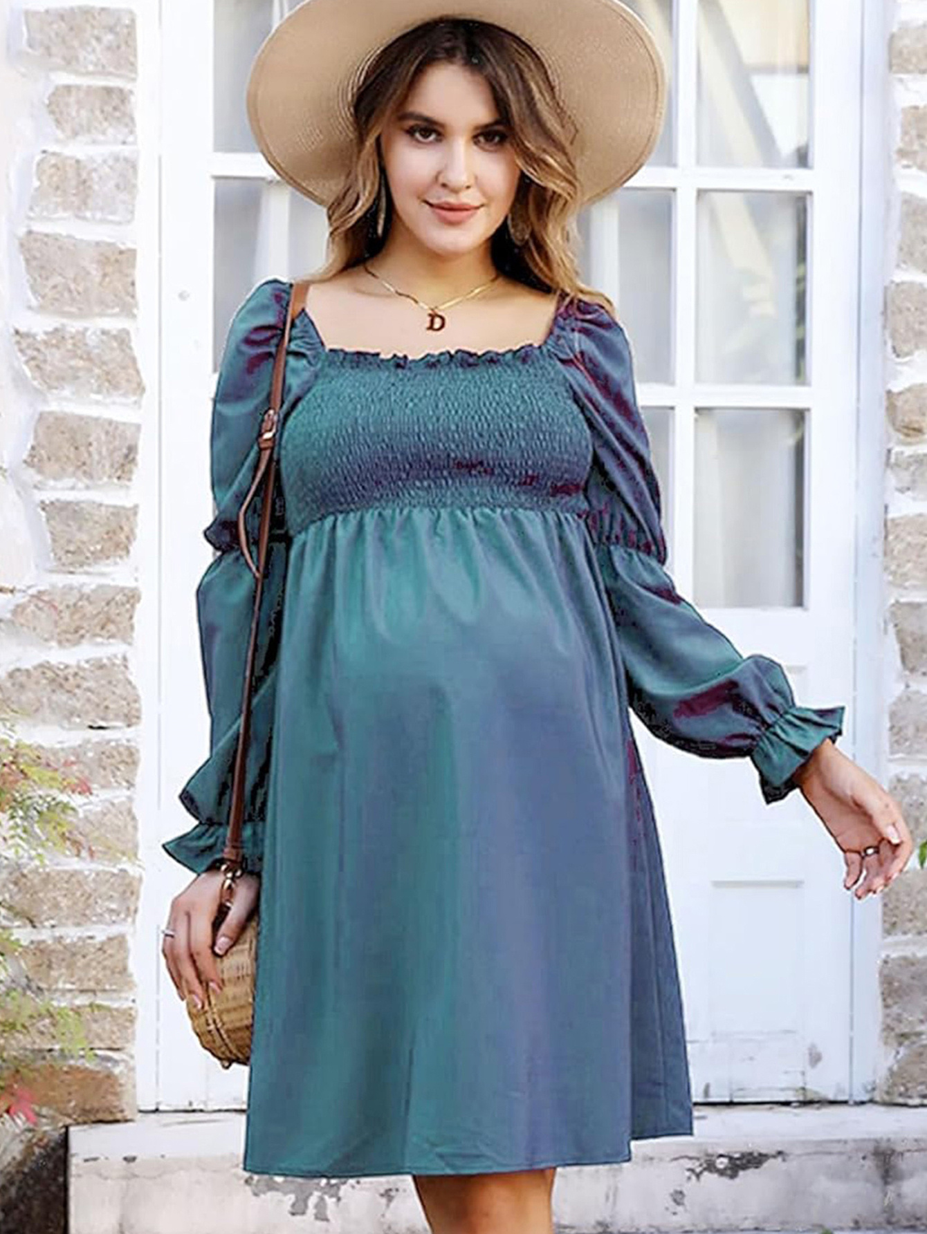 elegant purple maternity dress lantern sleeves - Temu