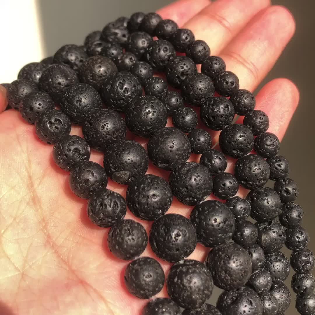 RVG 8mm Natural Black Lava Rock Beads Round Gemstone Volcanic Rock Gemstone Loose Stone Mala 15.5 in Strand for Jewelry Making (approx 45-48 Pcs)