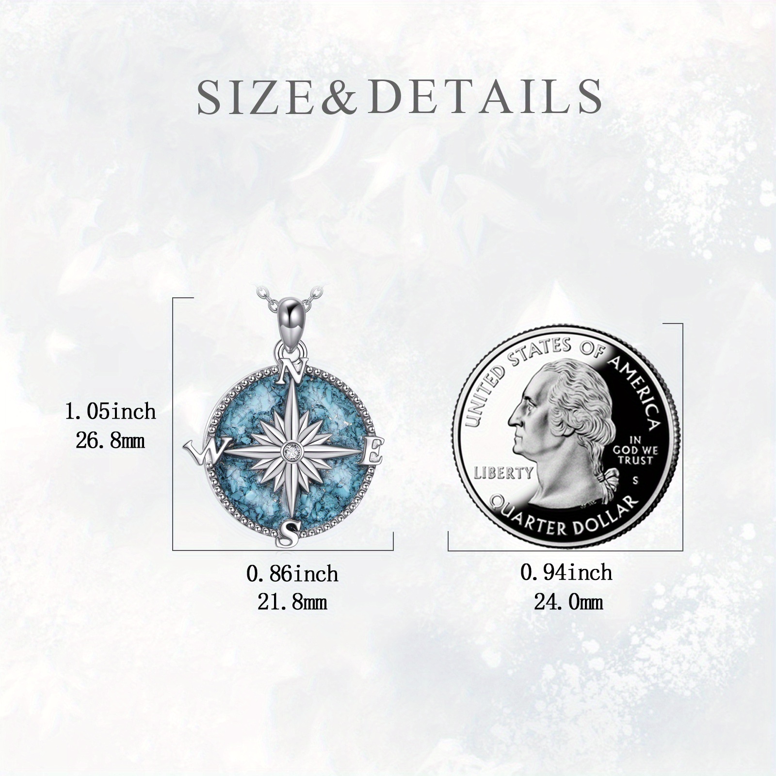 Women's Sterling Silver Turquoise Compass Pendant Necklace