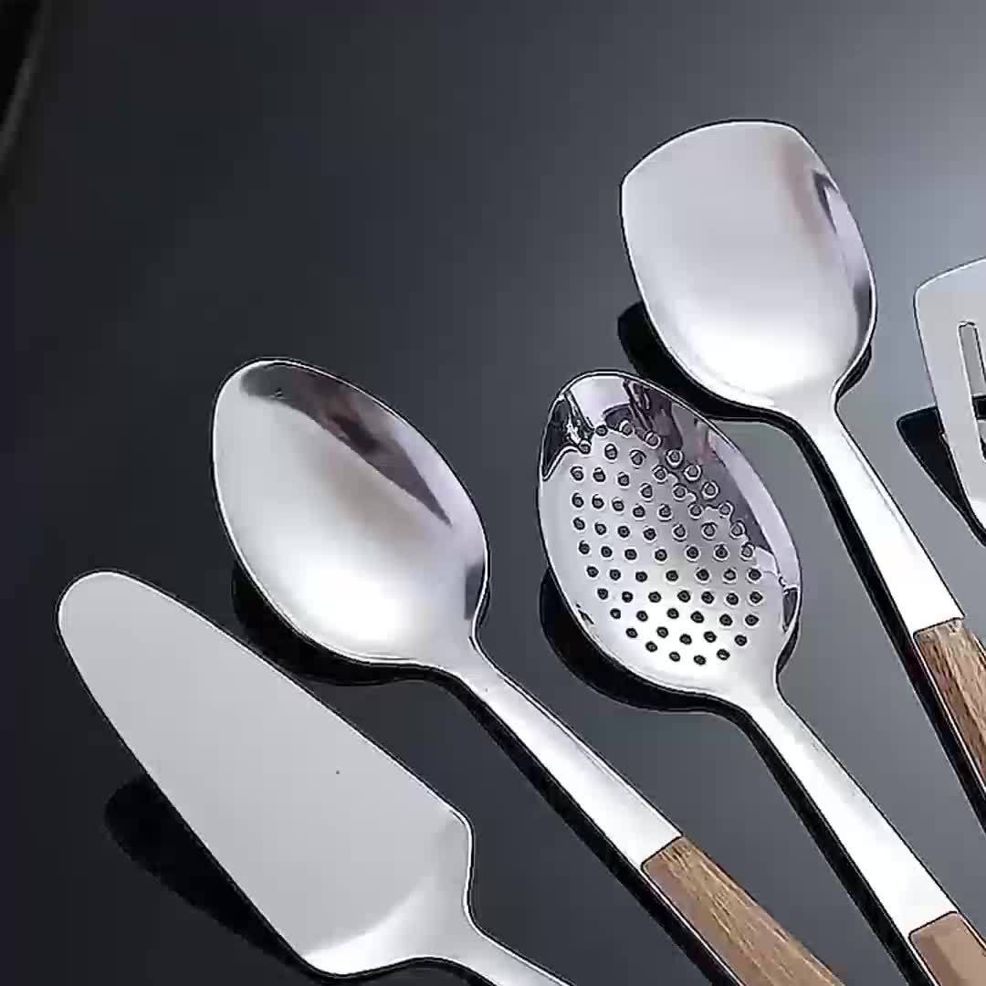 Juego de 3 cucharas de servir de acero inoxidable con cuchara ranurada,  cuchara de servir y cuchara perforada, cucharón de sopa, utensilios de  cocina