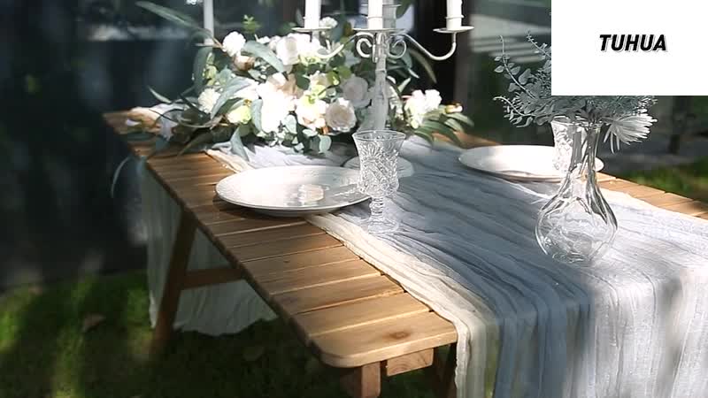 Chemin de table mousseline Blanc pas cher - Decoration mariage - Badaboum